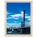Framed NYC Manhattan Bridge and East River print on white frame, urban photography wall art from My Store in 15x20 cm size.