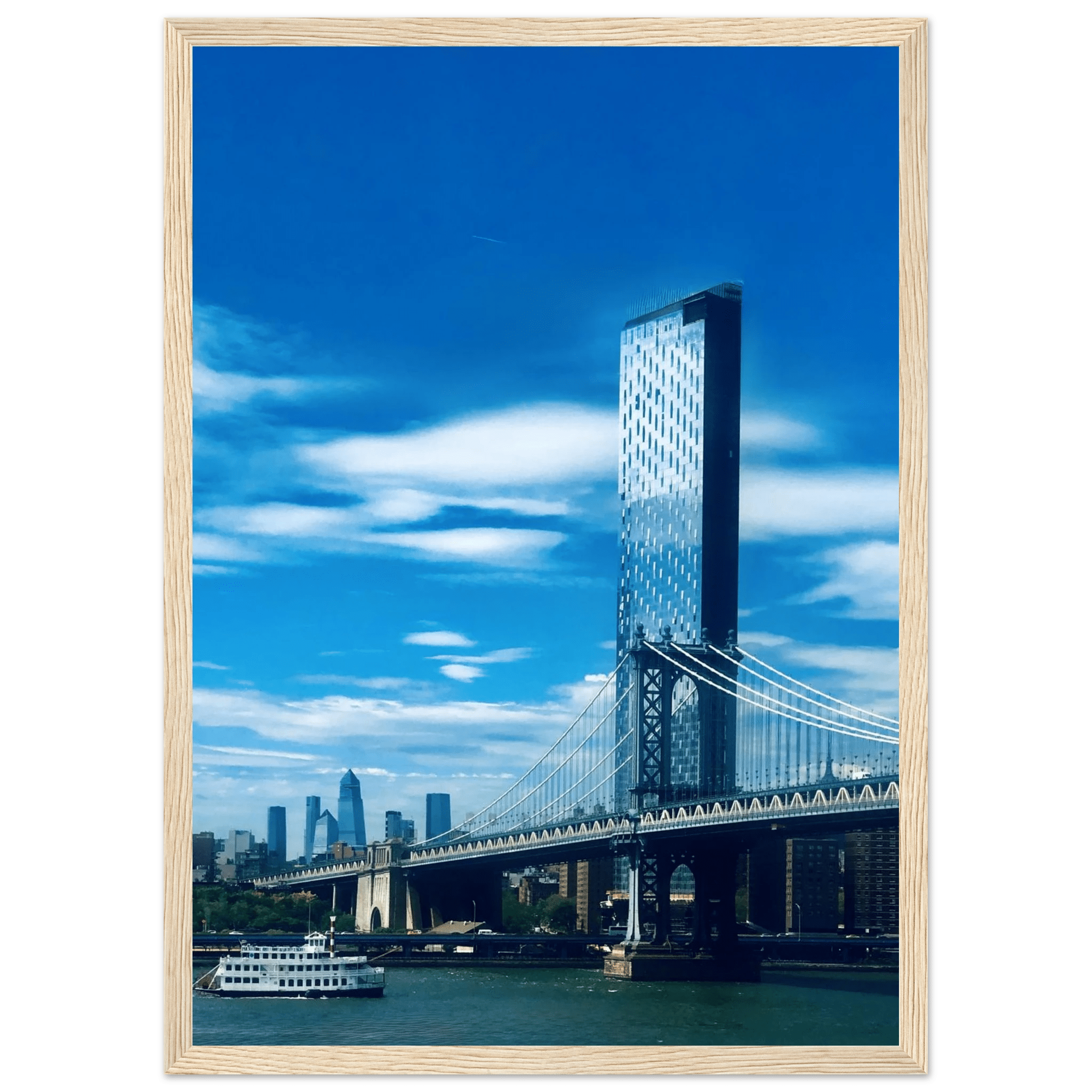 Framed NYC Manhattan Bridge and East River urban photography print from My Store's Travel Collection, studio edition.