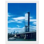 Framed print of NYC Manhattan Bridge and East River, urban photography on white 15x20 cm frame, part of My Store's travel collection.