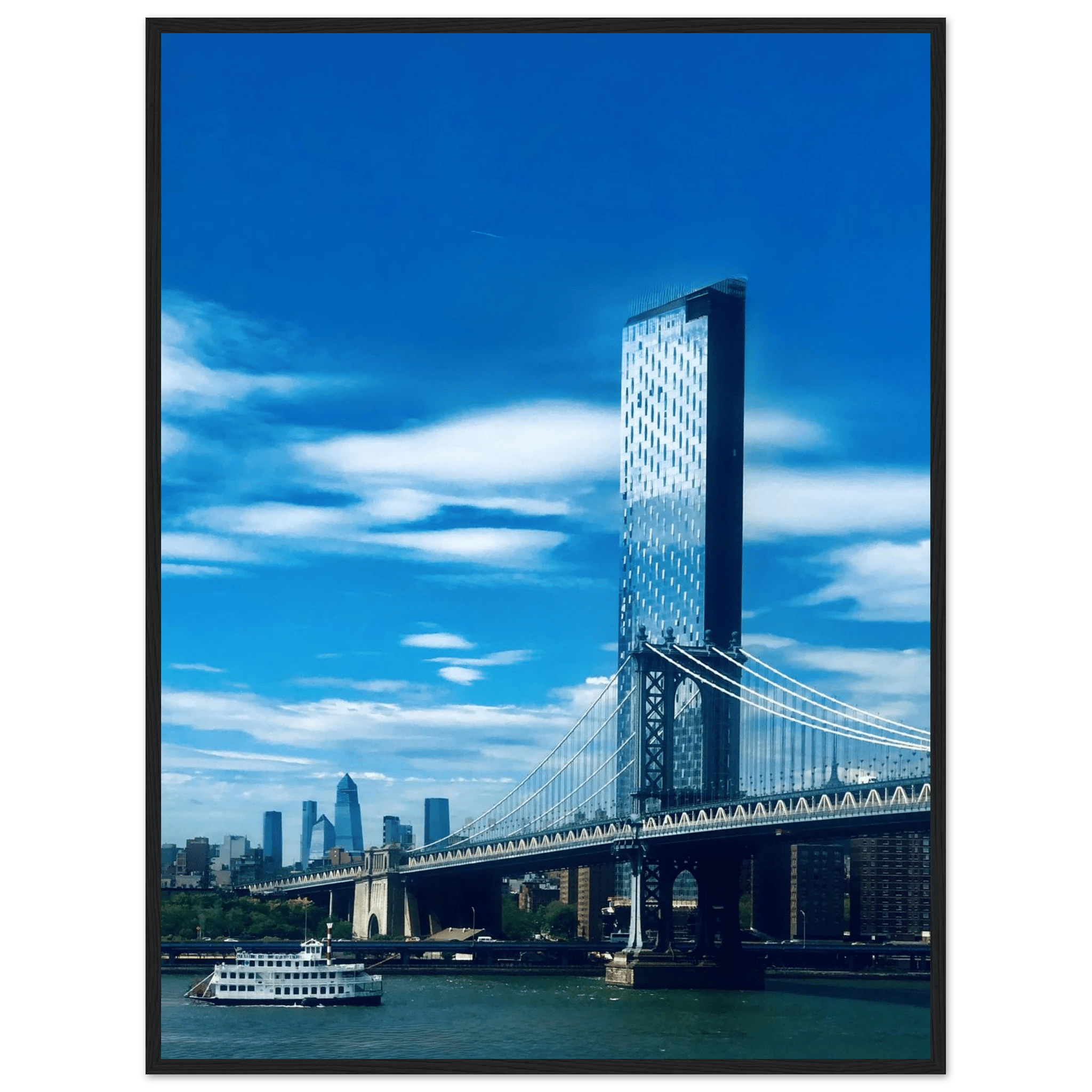 Framed NYC Manhattan Bridge and East River urban photography print from My Store's travel collection, studio edition.