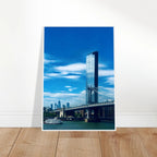 Framed NYC Manhattan Bridge and East River urban photography poster in a white 15x20cm frame, part of the Studio Edition travel collection.