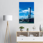 Framed poster of NYC Manhattan Bridge and East River, urban photography print in a white 15x20 cm frame from the Travel Collection.