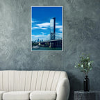 Framed NYC Manhattan Bridge and East River urban photography poster in white frame, 15x20 cm print from My Store's travel collection.
