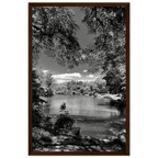 Framed wooden black and white poster of Central Park in summer glow from the Travel Collection Studio Edition, ideal for wall decor.