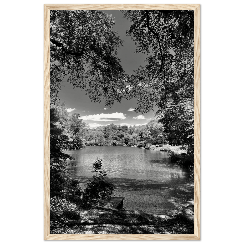 Framed wooden print of Central Park in a summer glow, part of the Studio Edition Black & White Series, luxury travel collection artwork.