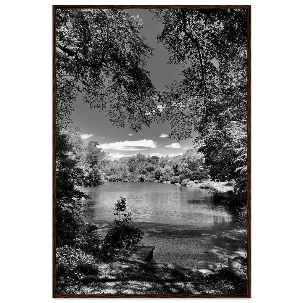 Framed wooden black and white poster of Central Park in summer glow, part of My Store's travel collection Studio Edition.