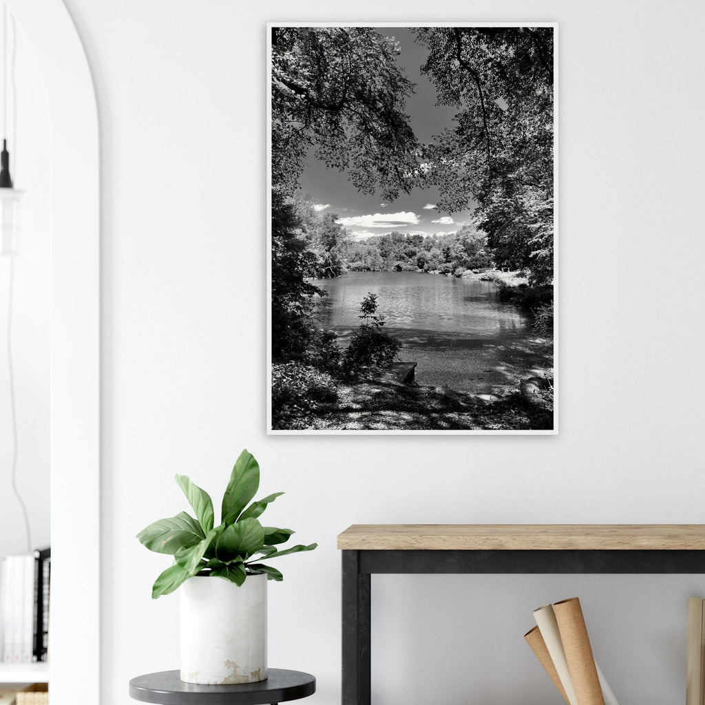 Framed wooden print of Central Park in a summer glow, black and white Studio Edition from the Travel Collection by My Store.