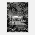 Framed wooden print of Central Park in summer glow from My Store's Travel Collection Studio Edition, black and white series.