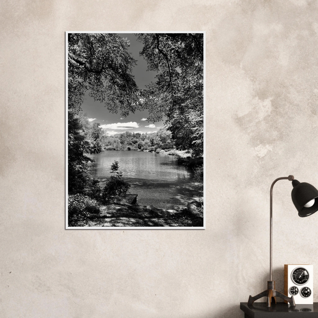 Framed wooden black and white poster of Central Park in summer glow, from My Store's Travel Collection Studio Edition.