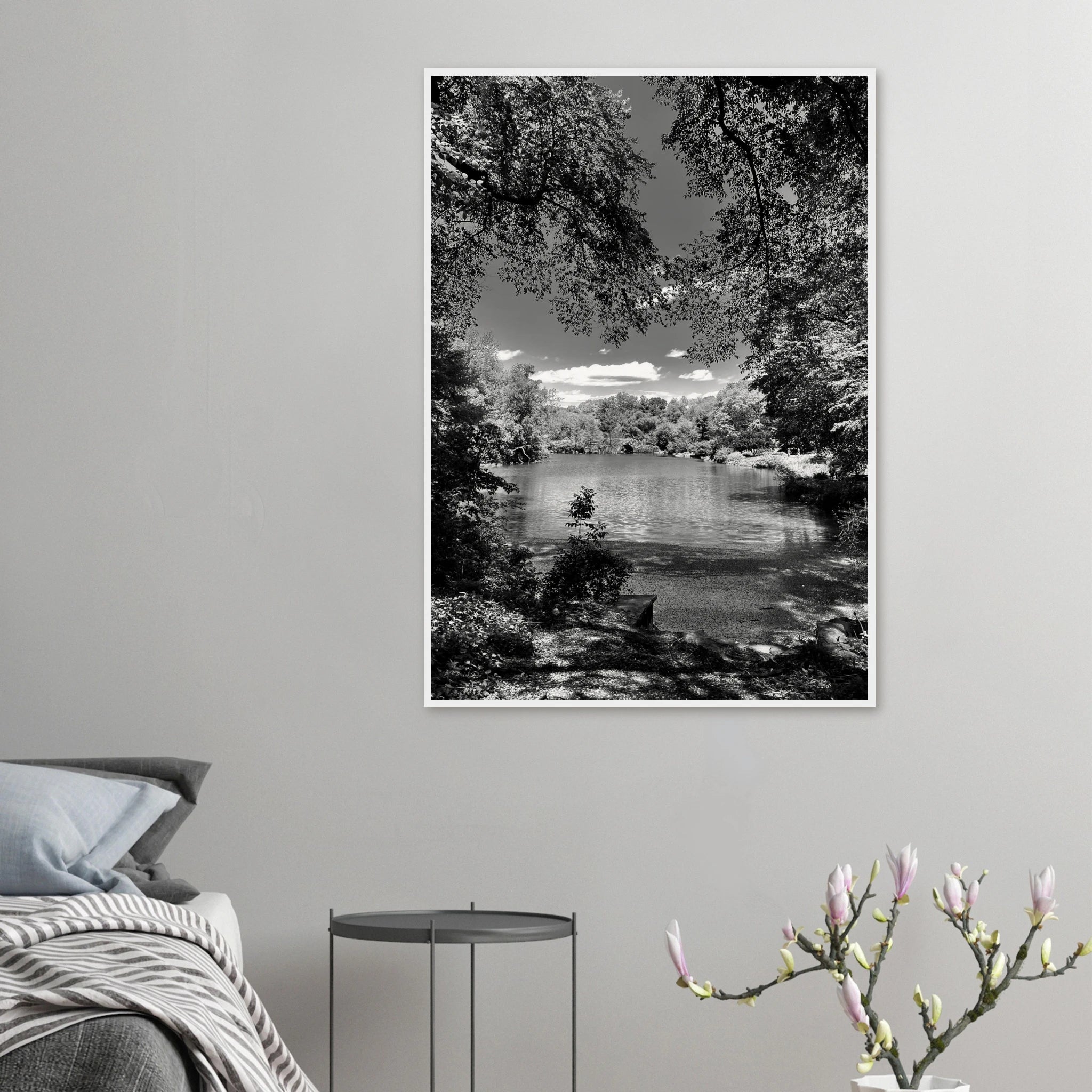 Framed wooden print of Central Park in a summer glow, from the Studio Edition Black & White Series, ideal for home decor.