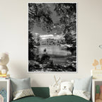 Framed black and white wooden poster of Central Park in summer glow, part of the Travel Collection Studio Edition.