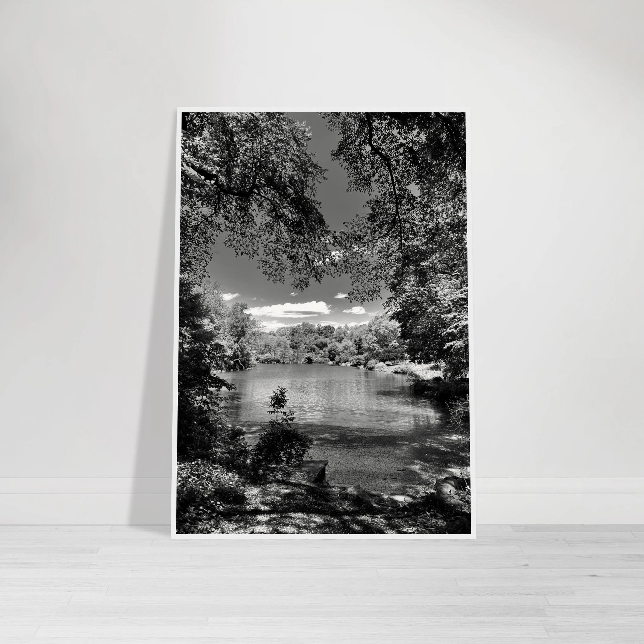 Framed wooden black and white print of Central Park in summer glow, part of Studio Edition Travel Collection, luxury wall art.