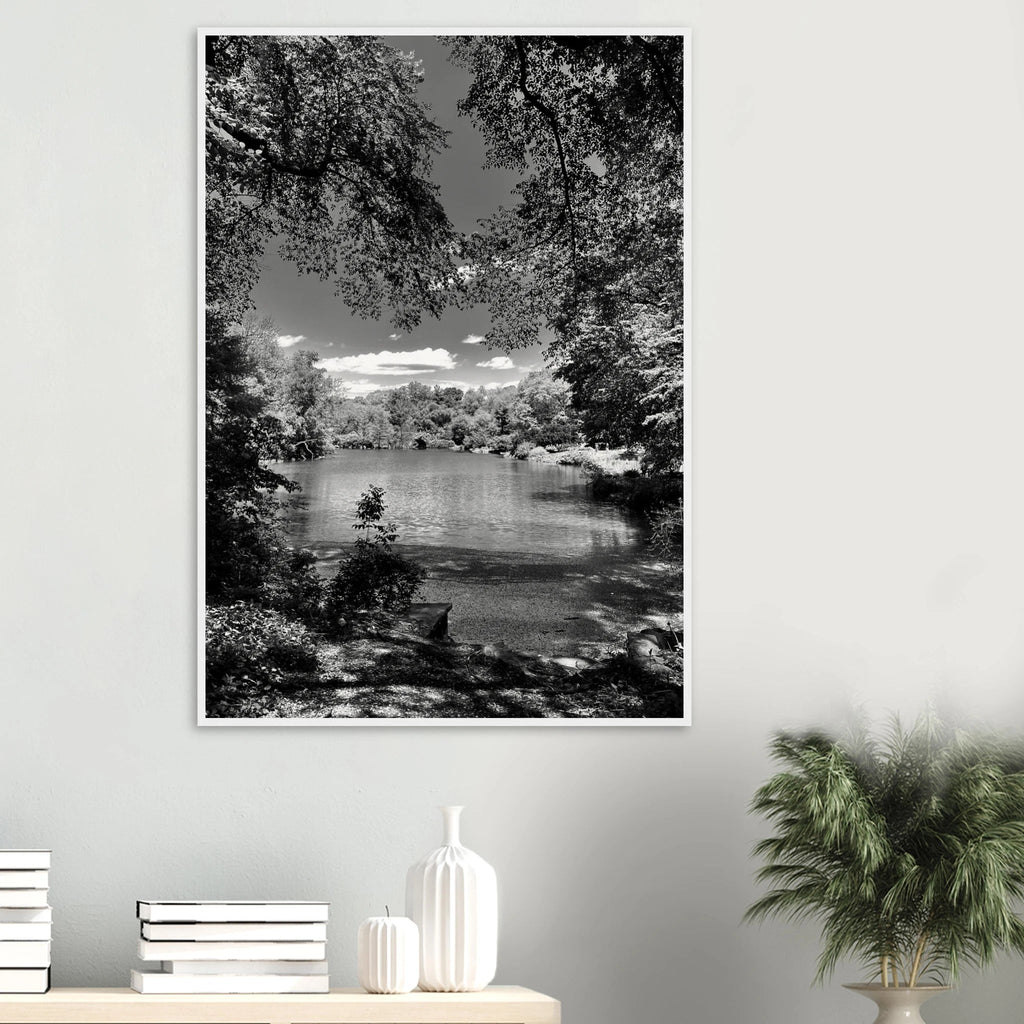 Framed wooden print of Central Park in a summer glow, black and white travel collection art by My Store, studio edition Holiday 25.