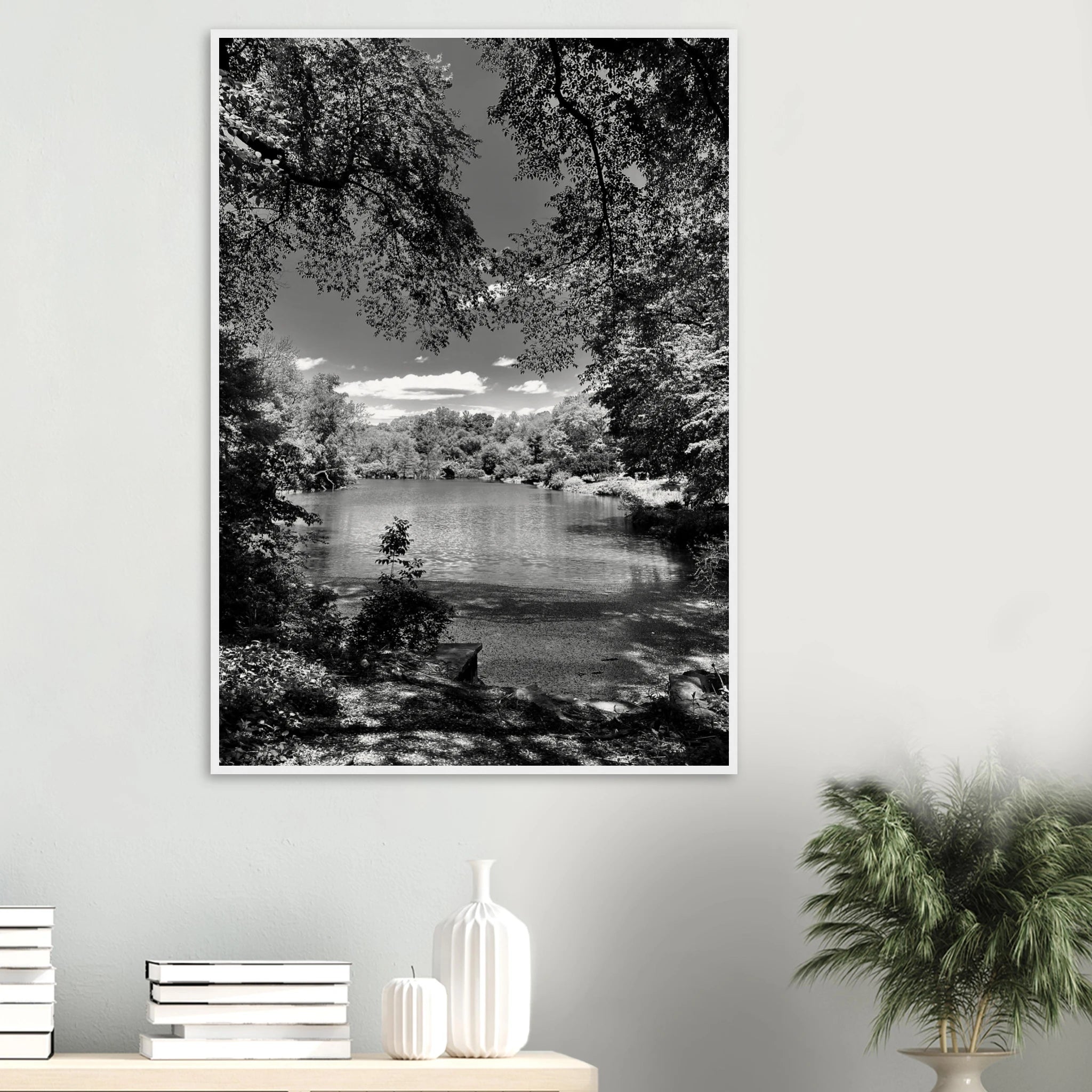 Framed wooden print of Central Park in a summer glow, black and white travel collection art by My Store, studio edition Holiday 25.