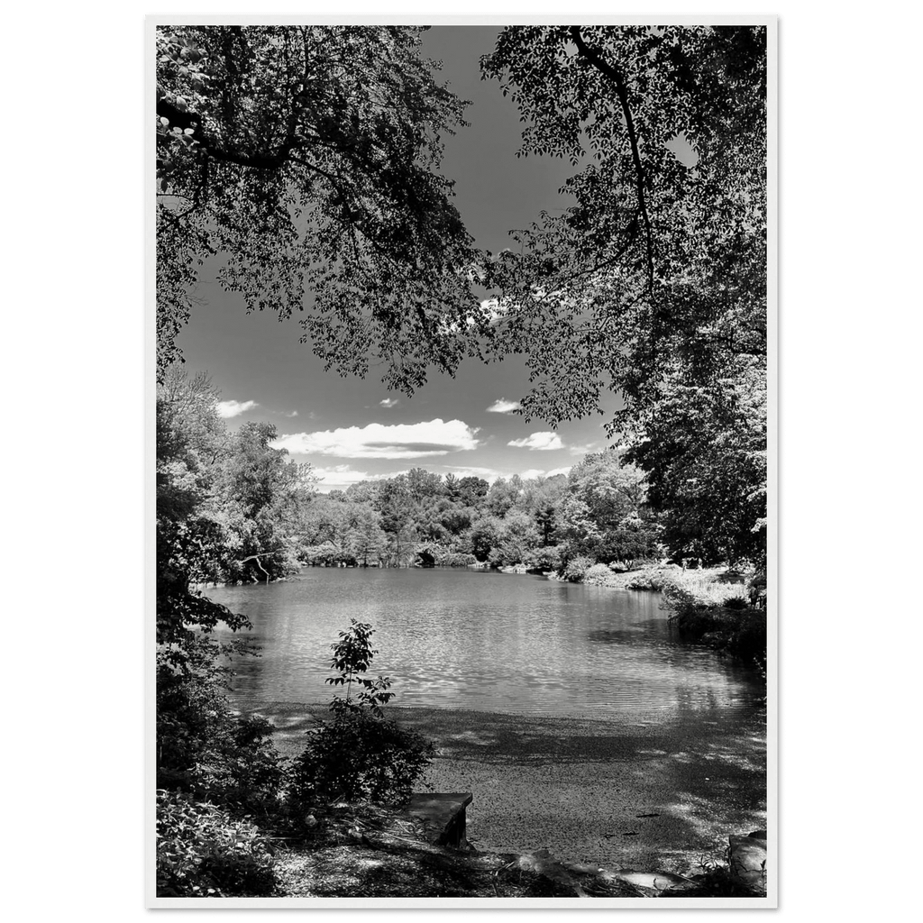 Framed wooden poster of Central Park in summer glow, from My Store's Travel Collection Studio Edition Black & White Series.