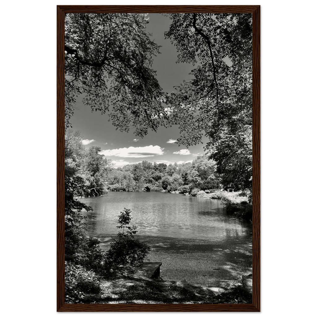 Framed wooden poster of Central Park in summer glow, part of Studio Edition Black & White Series, travel collection art print.