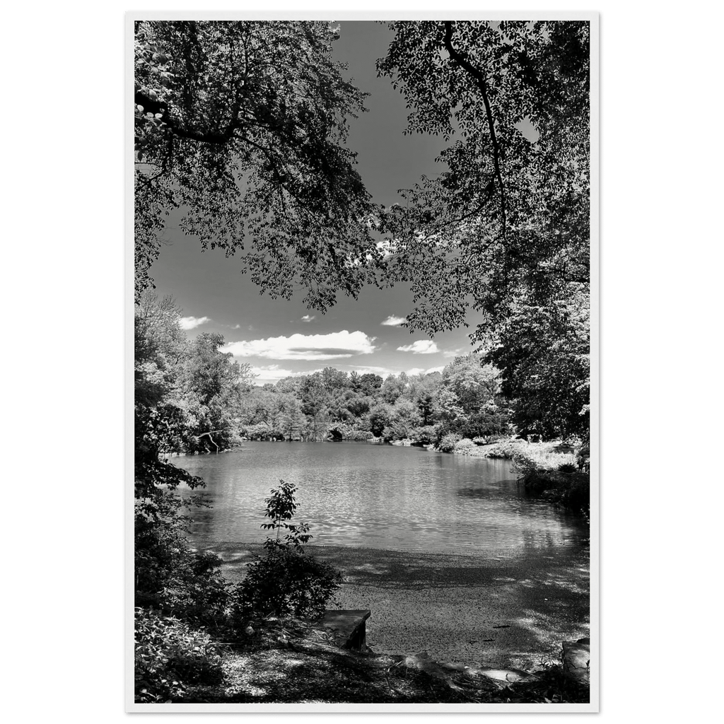 Framed wooden poster of Central Park in summer glow, from My Store's Travel Collection Studio Edition Black & White Series.