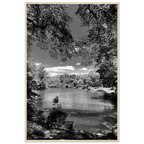 Framed wooden print of Central Park in summer glow from My Store's Travel Collection, black and white studio edition artwork.