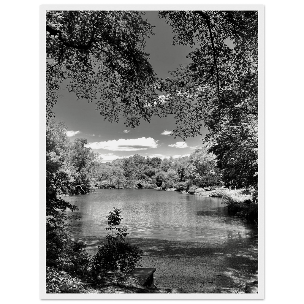 Framed wooden poster of Central Park in summer glow, part of My Store’s Travel Collection Studio Edition black and white series.