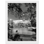 Framed wooden poster of Central Park in summer glow, from the Travel Collection Studio Edition Black & White Series, showcasing outdoor scenery.