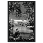 Framed wooden poster of Central Park in summer glow, from the Travel Collection Studio Edition, black and white series.