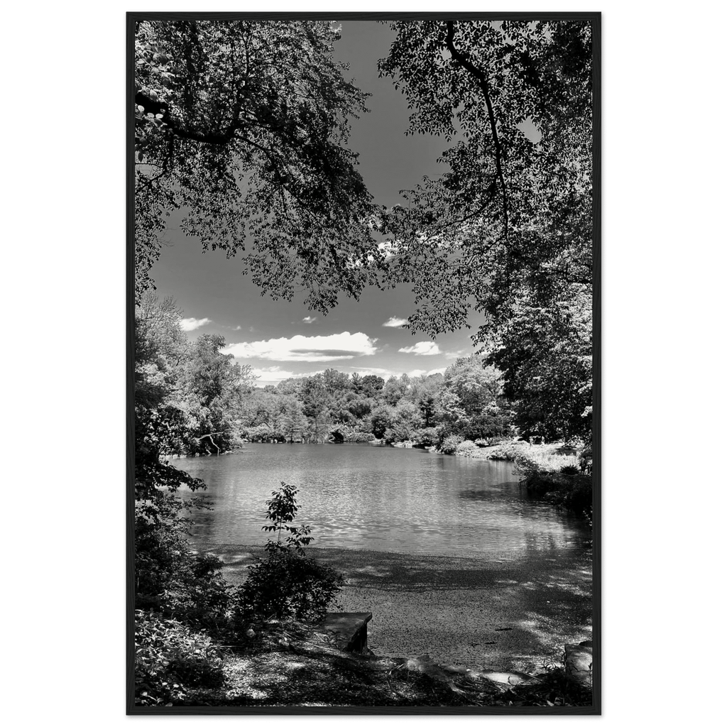 Framed wooden poster of Central Park in summer glow from My Store's Travel Collection Studio Edition Black & White Series.