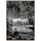 Framed wooden poster of Central Park in summer glow from My Store's Travel Collection, black and white Studio Edition print.