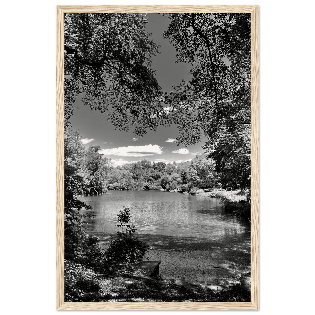 Framed wooden poster of Central Park in summer glow from My Store's Travel Collection, Studio Edition black and white print.
