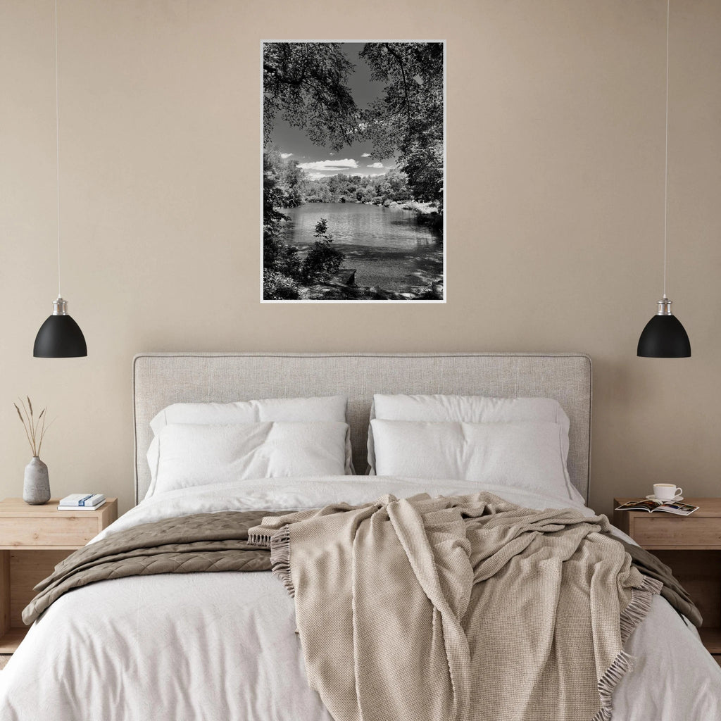 Framed wooden poster of Central Park in summer glow from My Store's Travel Collection, black and white studio edition art print.