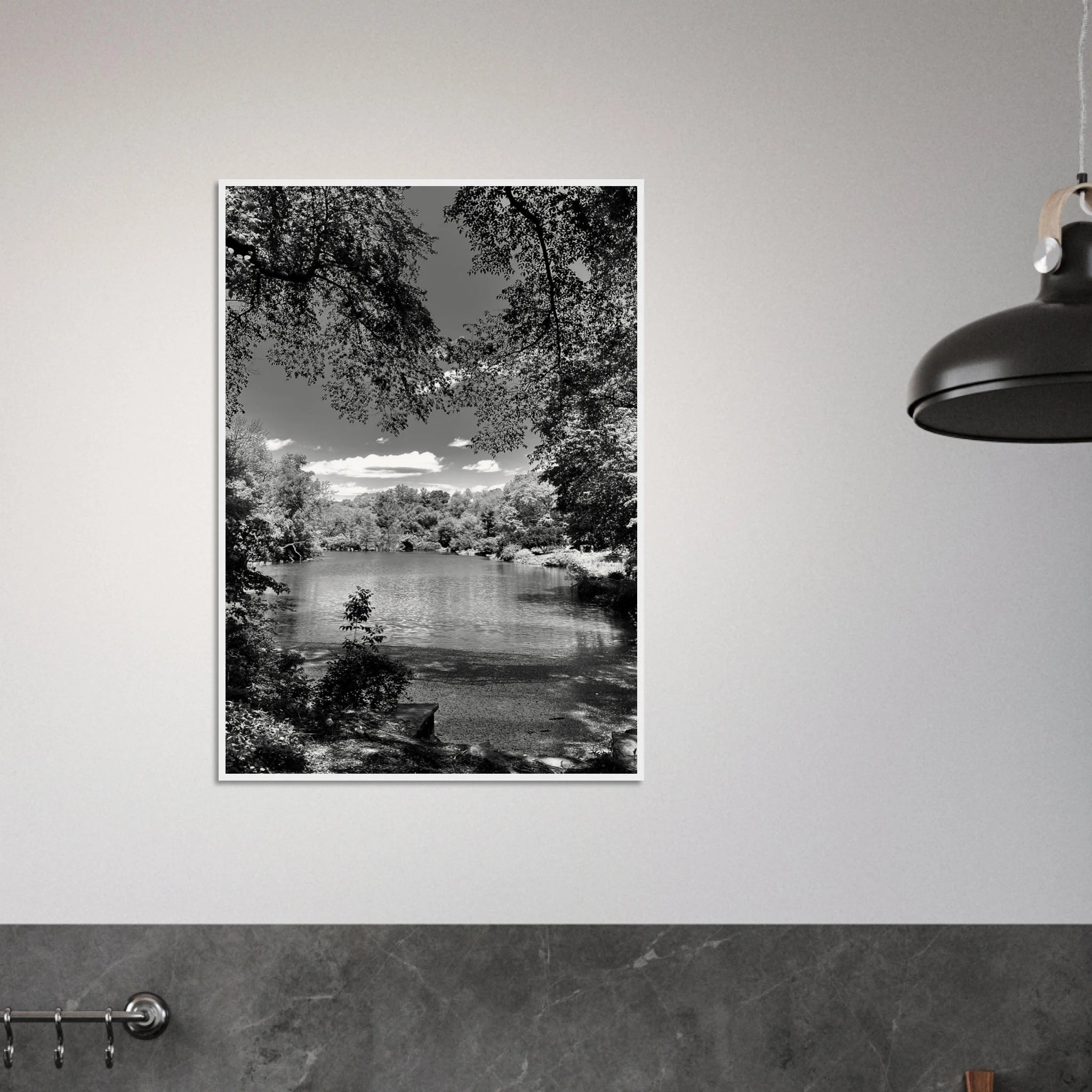 Framed wooden print of Central Park in summer glow from My Store's Travel Collection, black and white Studio Edition artwork.