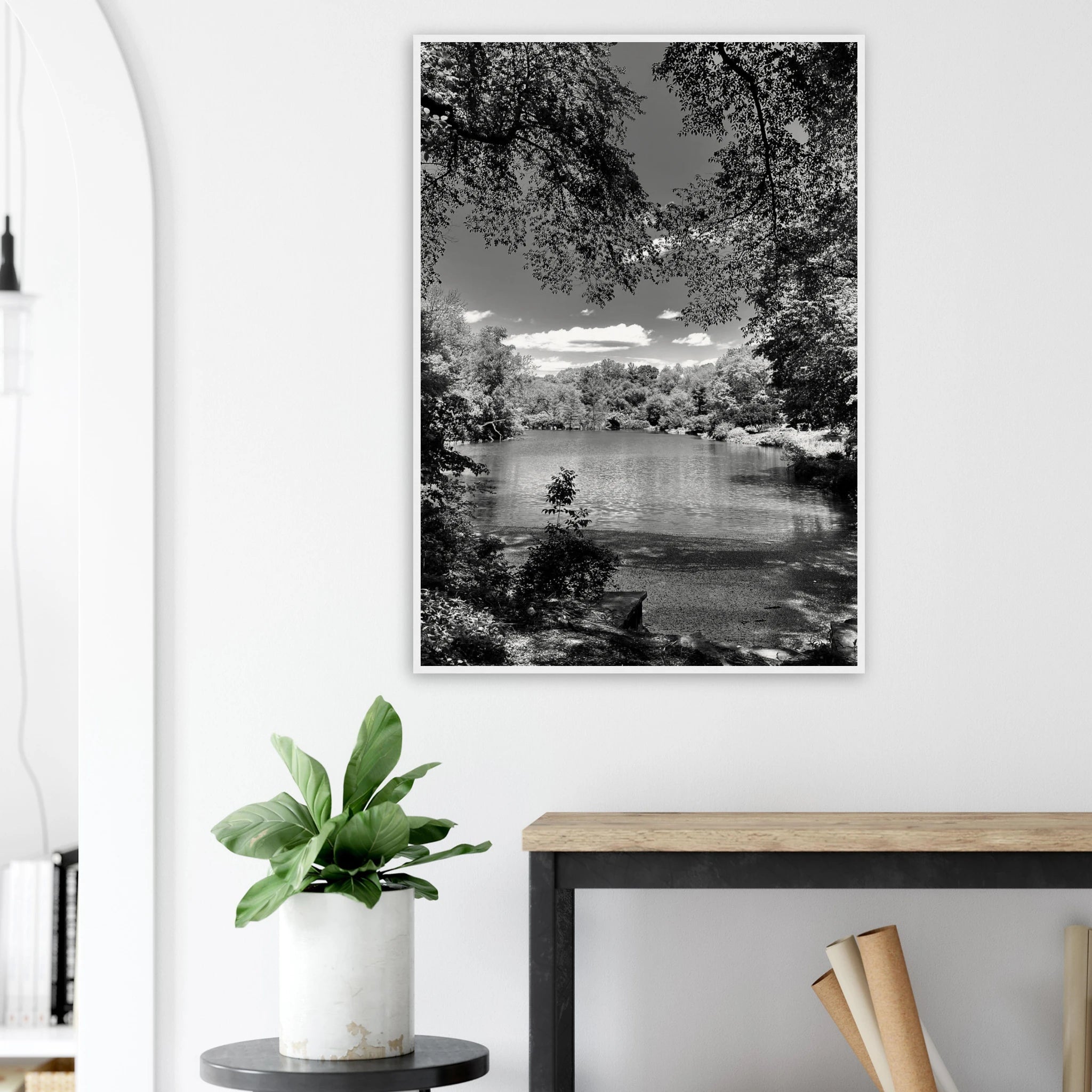 Framed wooden poster of Central Park in summer glow, part of My Store's Travel Collection Studio Edition black and white series.