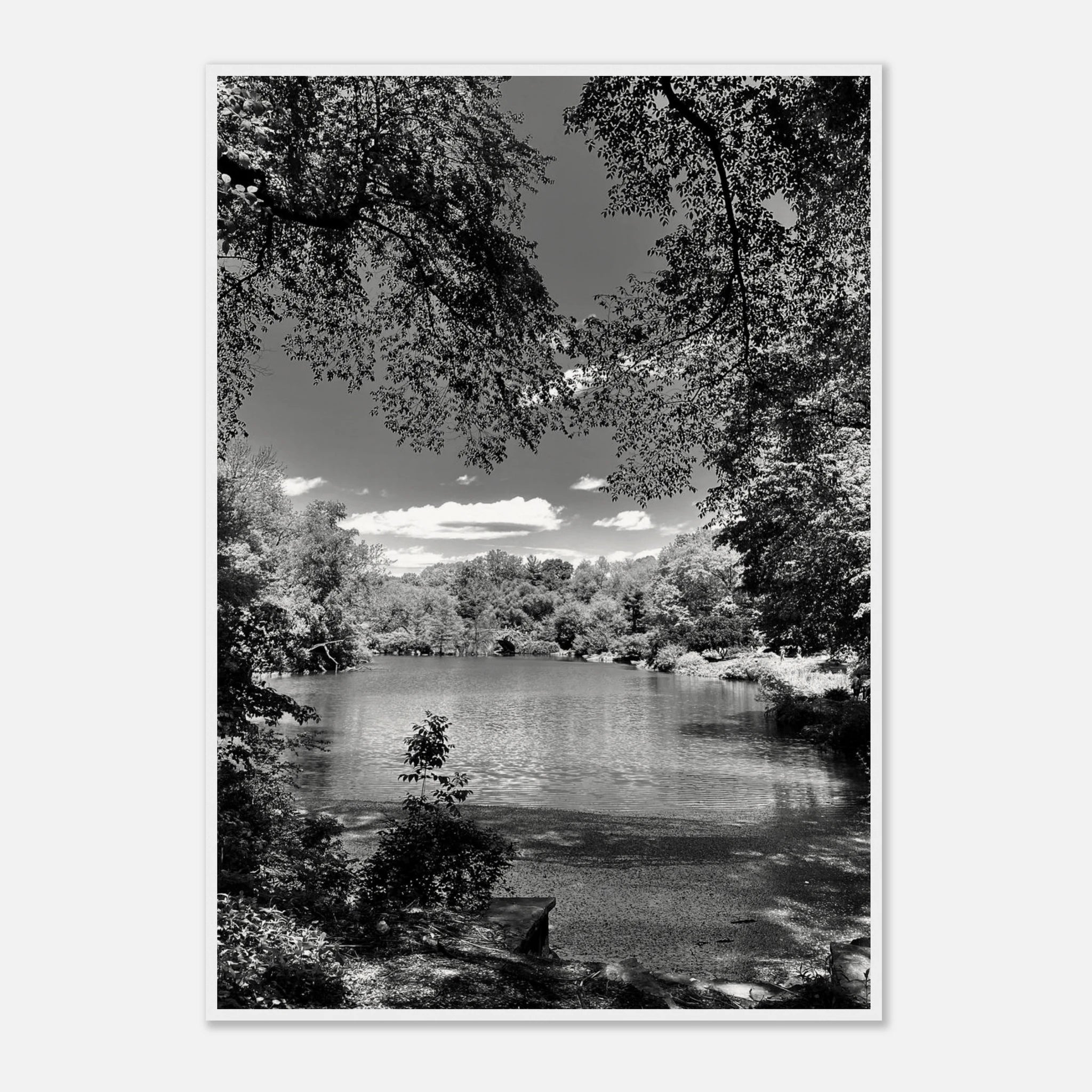Framed wooden poster of Central Park in summer glow, part of My Store's Travel Collection Studio Edition Black & White Series.