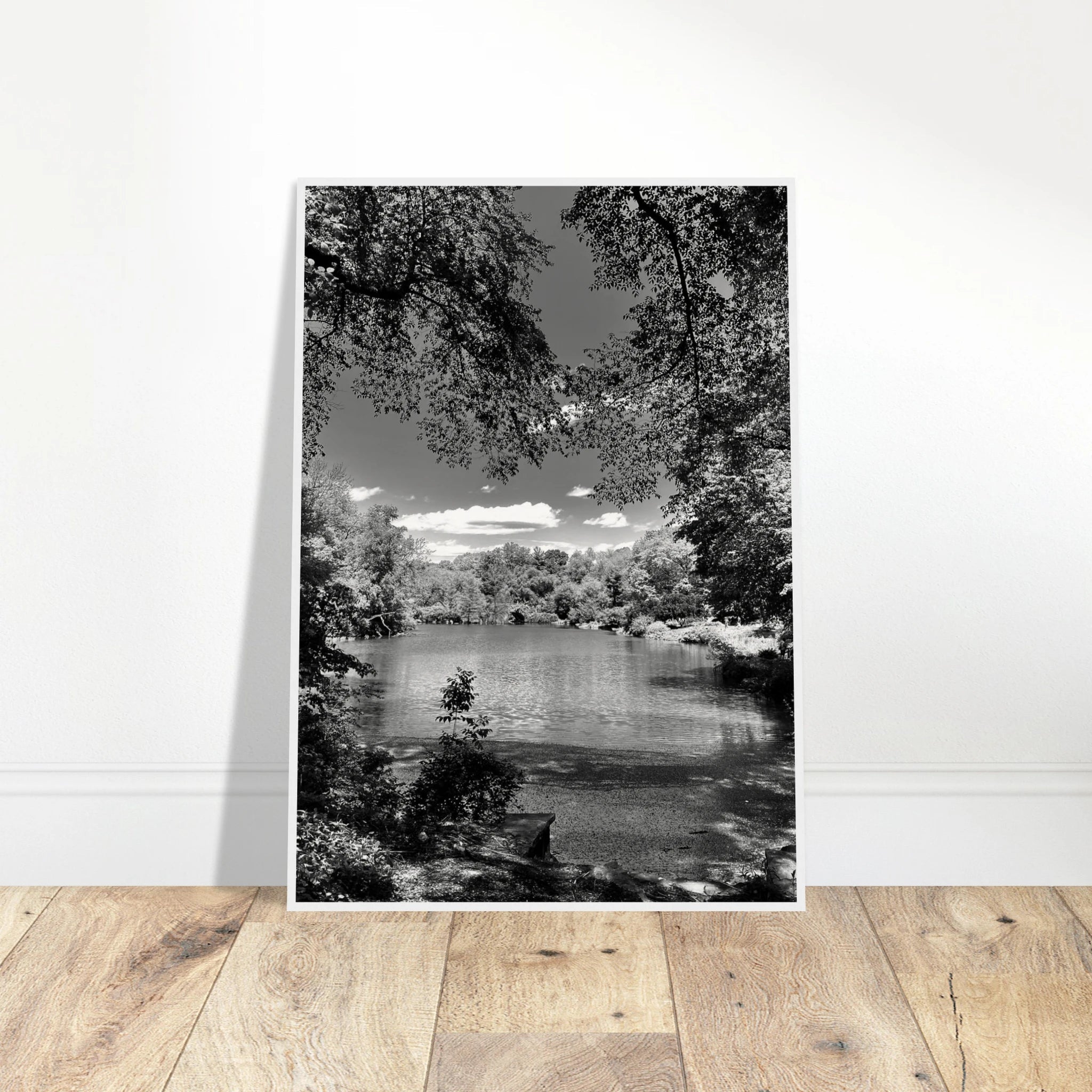 Framed wooden print of Central Park in summer glow from My Store's Travel Collection, Studio Edition black and white series.