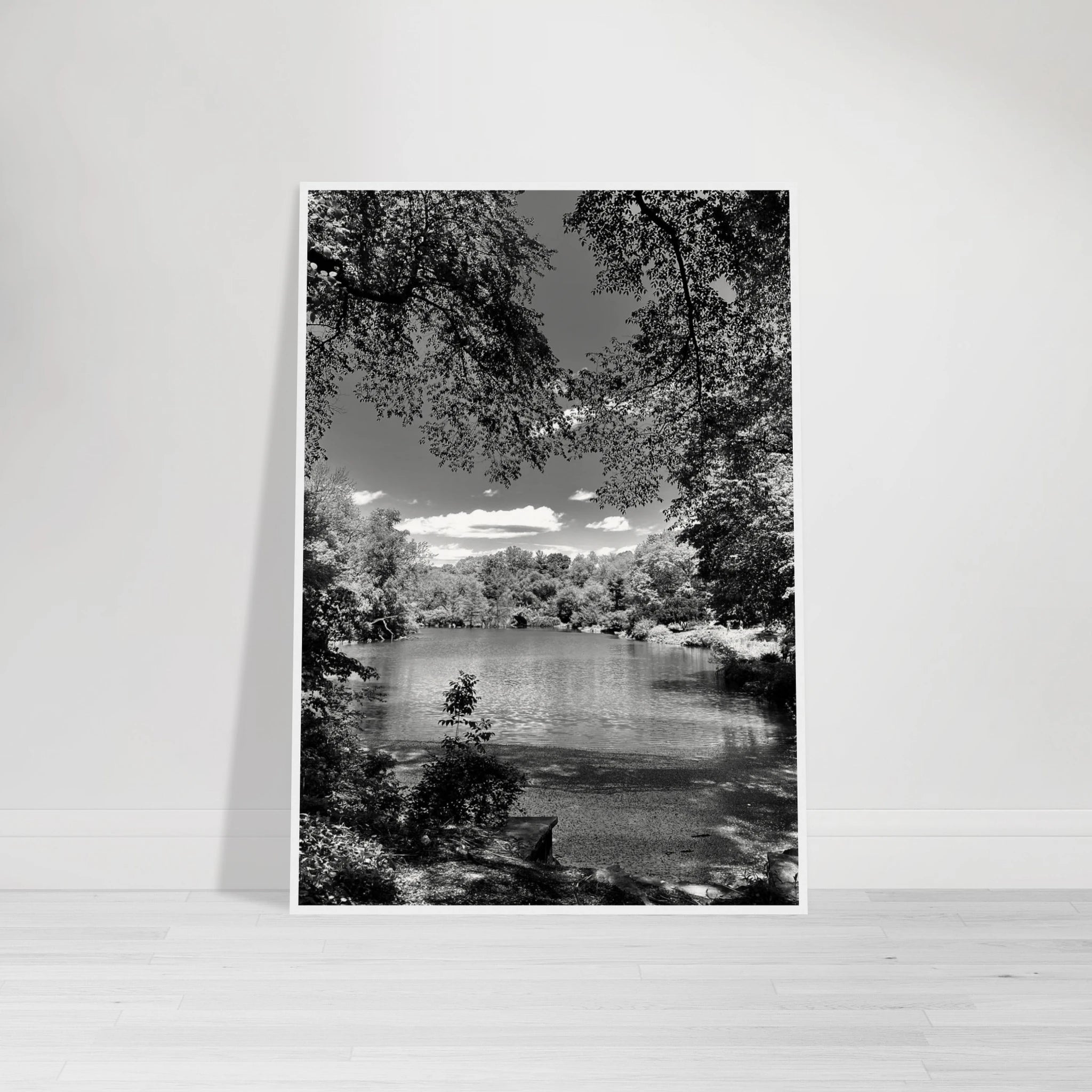 Framed wooden poster of Central Park in summer glow from My Store's Travel Collection, Studio Edition black and white series.