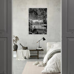Framed wooden poster of Central Park in summer glow, black and white Studio Edition print from the Travel Collection.
