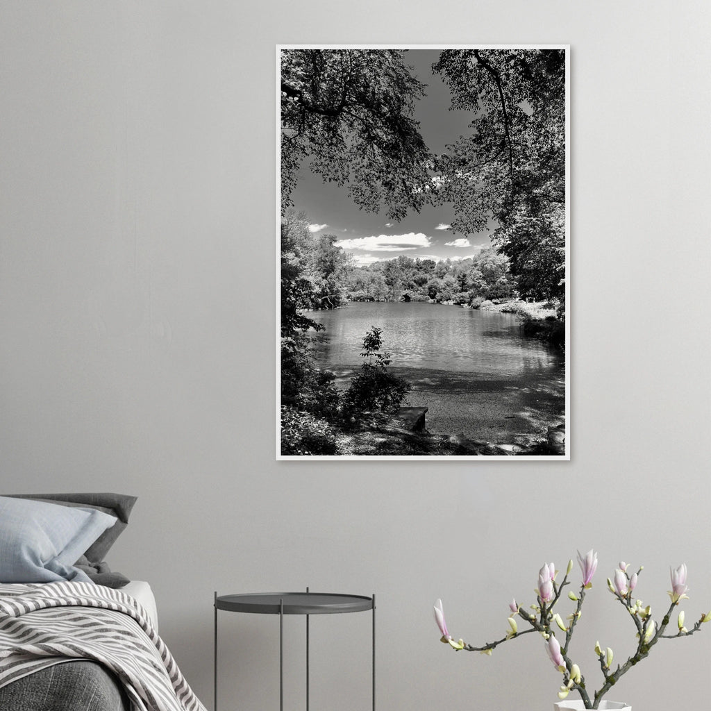 Framed wooden poster of Central Park in summer glow, part of My Store's Travel Collection Studio Edition black and white series.