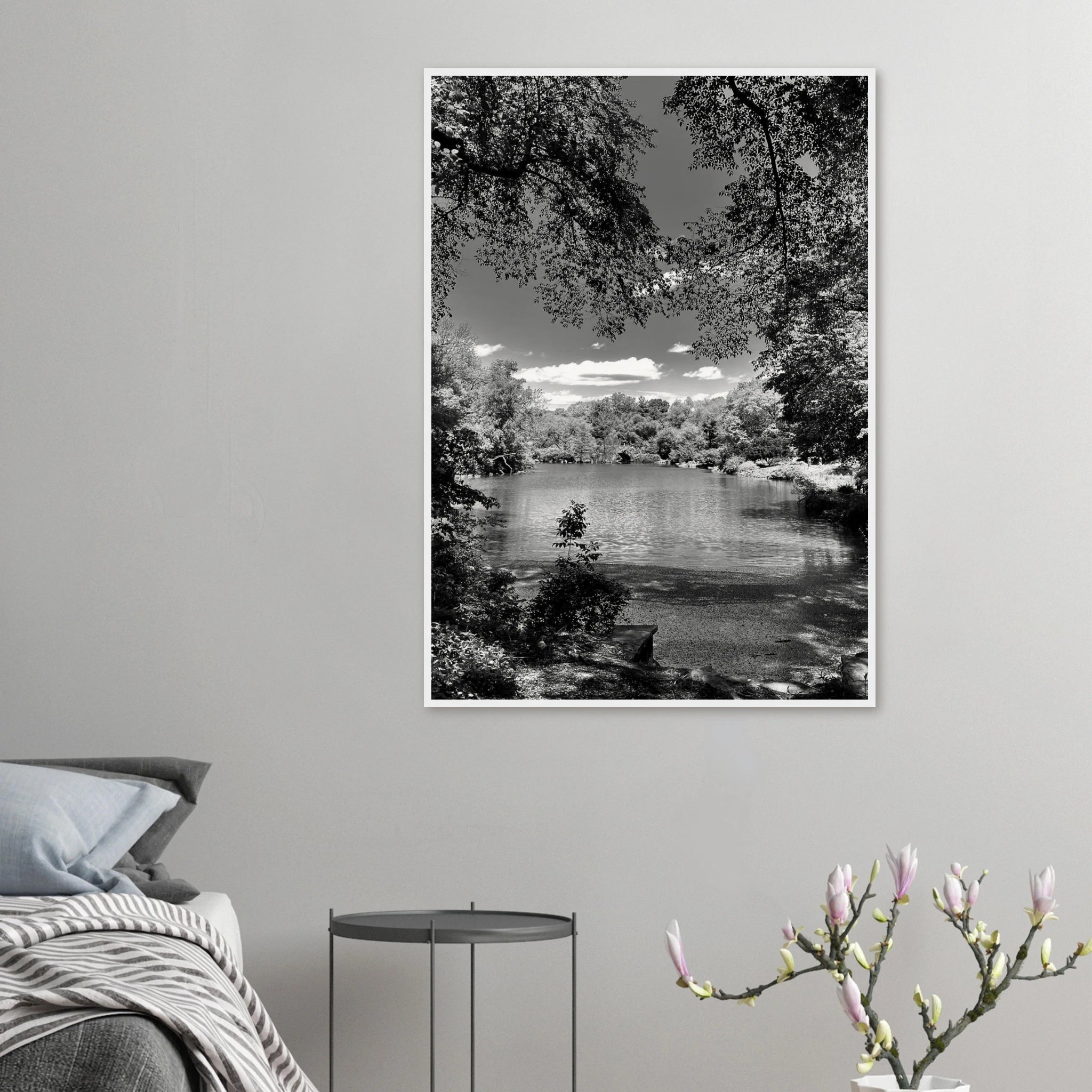 Framed wooden poster of Central Park in summer glow, part of My Store's Travel Collection Studio Edition black and white series.