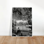 Framed wooden print of Central Park in summer glow from My Store's Travel Collection, black and white studio edition artwork.
