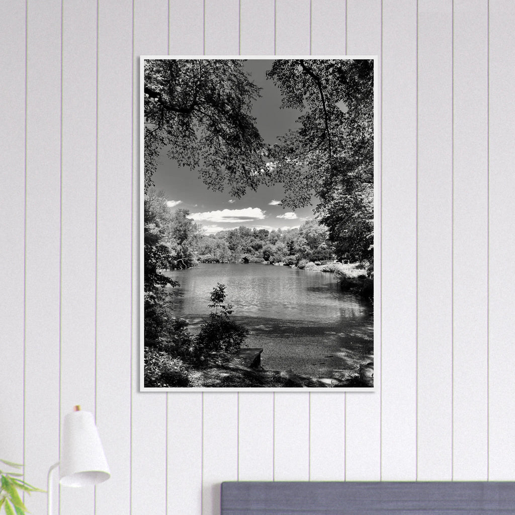 Framed wooden poster of Central Park in summer glow from My Store's Travel Collection Studio Edition black and white series.