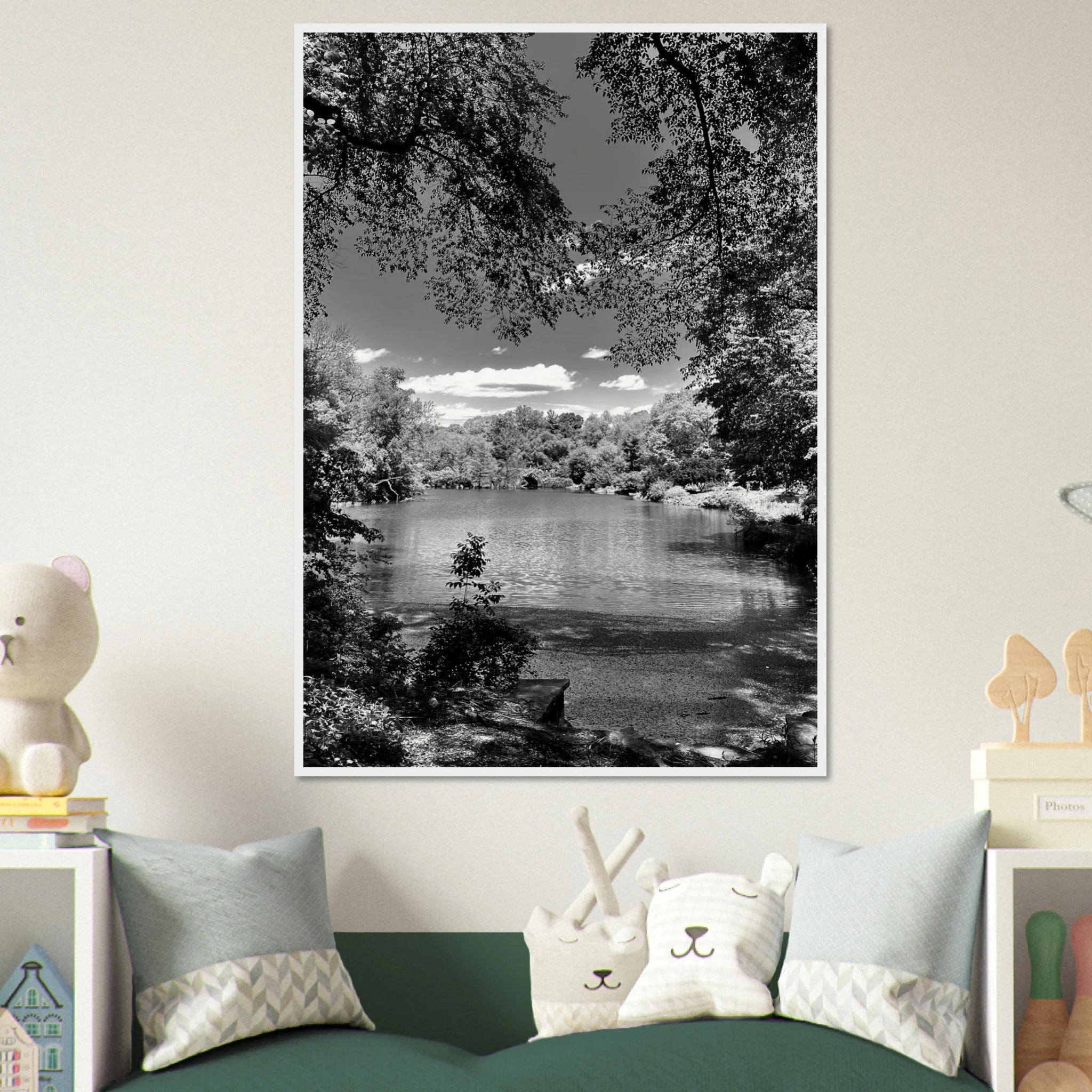 Framed wooden print of Central Park in summer glow, part of My Store's Travel Collection Studio Edition Black & White Series.