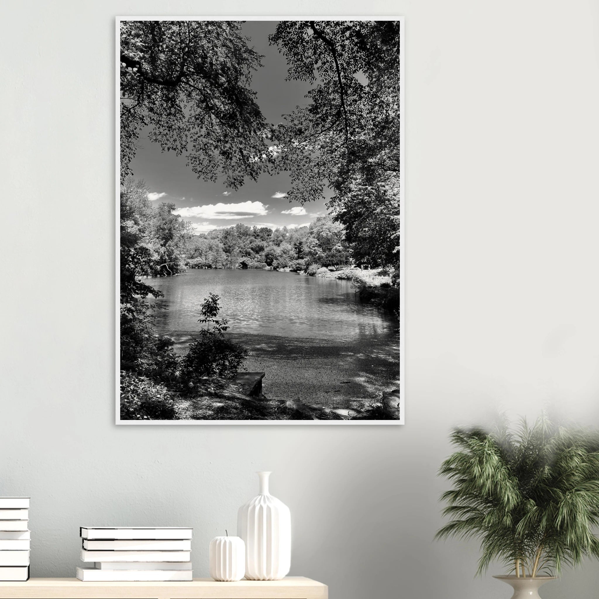 Framed wooden poster of Central Park in summer glow, part of My Store's Travel Collection Studio Edition Black & White series.