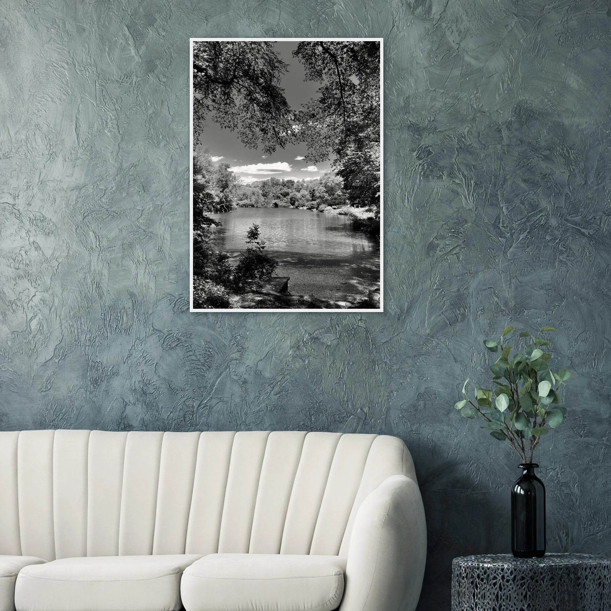 Framed wooden poster of Central Park in summer glow from My Store's Travel Collection, Studio Edition black and white series.