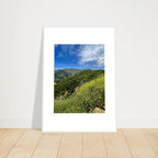Framed art print of Malibu Canyon in spring bloom wildflowers, featuring California poster art by My Store, 15x20 cm print with white frame