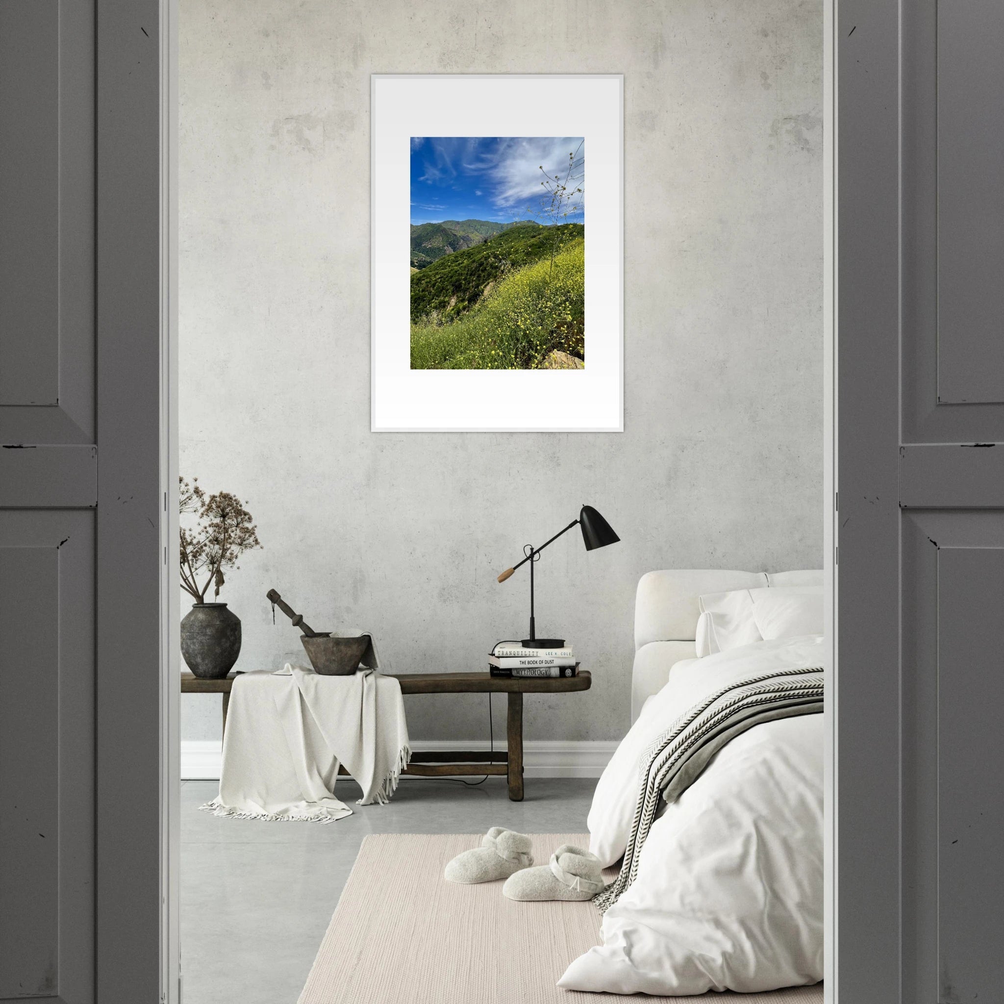 High-quality framed art print of Malibu Canyon in spring bloom wildflowers, California poster art, studio edition, 15x20 cm.