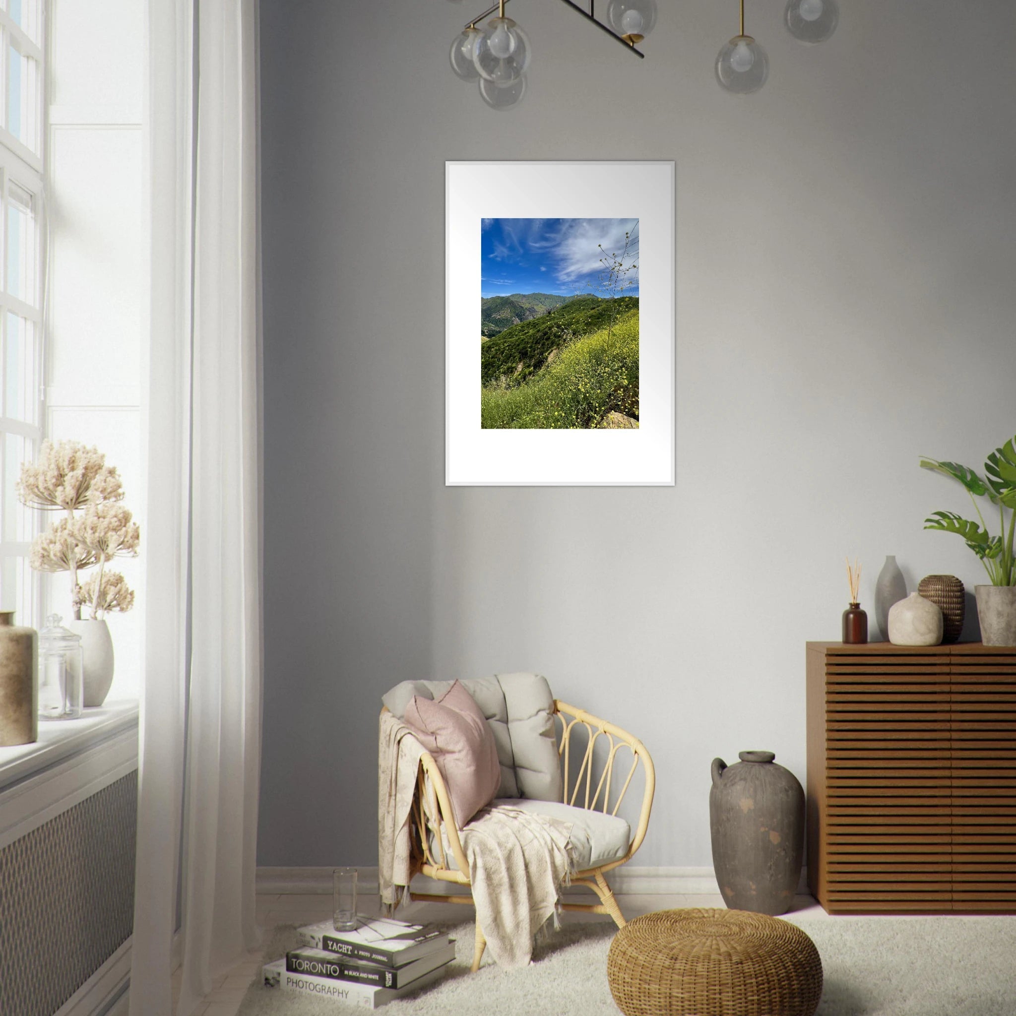 High-quality framed art print of Malibu Canyon in spring bloom wildflowers, California poster art by My Store, 15x20 cm.