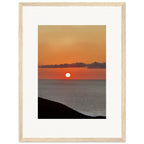 Vibrant Mediterranean Sunset framed poster print with white frame, coastal wall art ideal for home decor and travel collection.