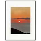 Mediterranean Sunset framed poster featuring vibrant coastal wall art in a white frame, perfect for any room decor.