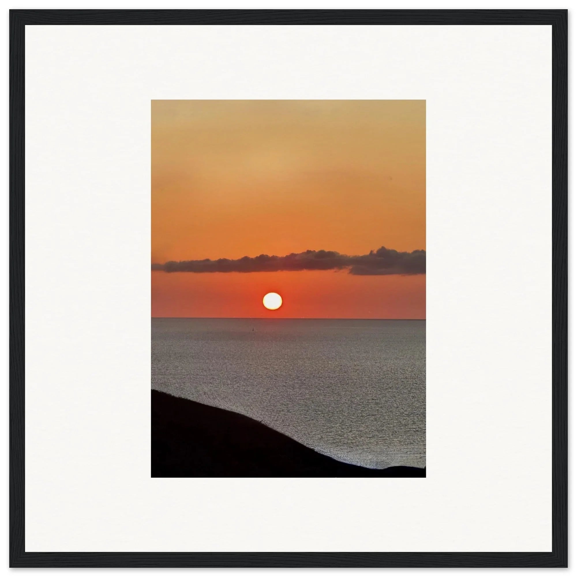Vibrant Mediterranean Sunset framed poster print on white frame, perfect wall art for any room, part of travel collection studio edition