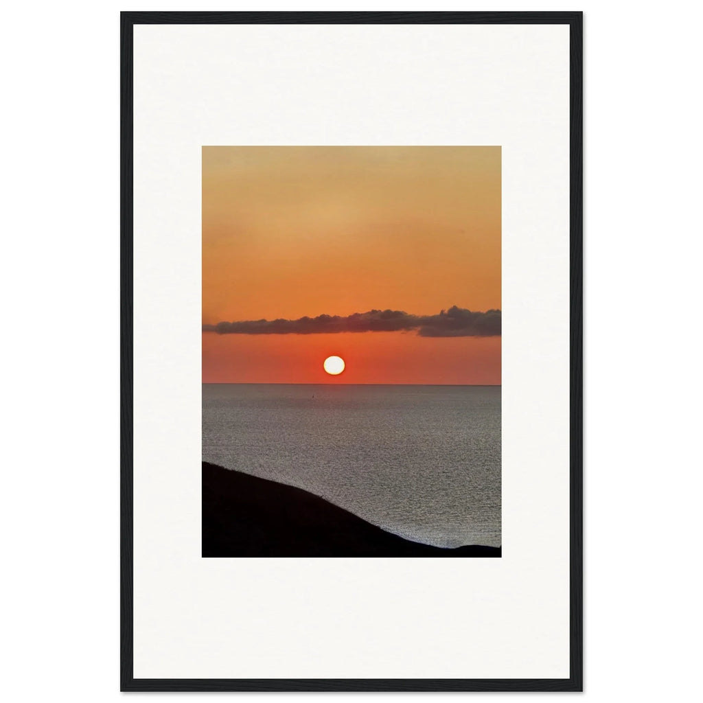 Vibrant Mediterranean Sunset framed poster, 15x20 cm print with white frame, colorful coastal wall art for home decor.