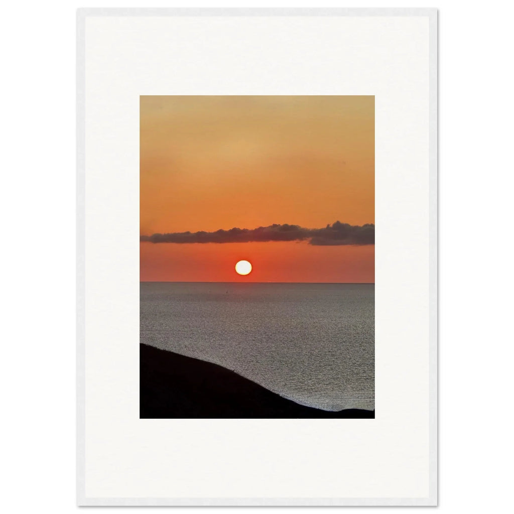 Vibrant Mediterranean Sunset framed poster print on white frame, coastal wall art for home decor, 15x20 cm, travel-inspired design